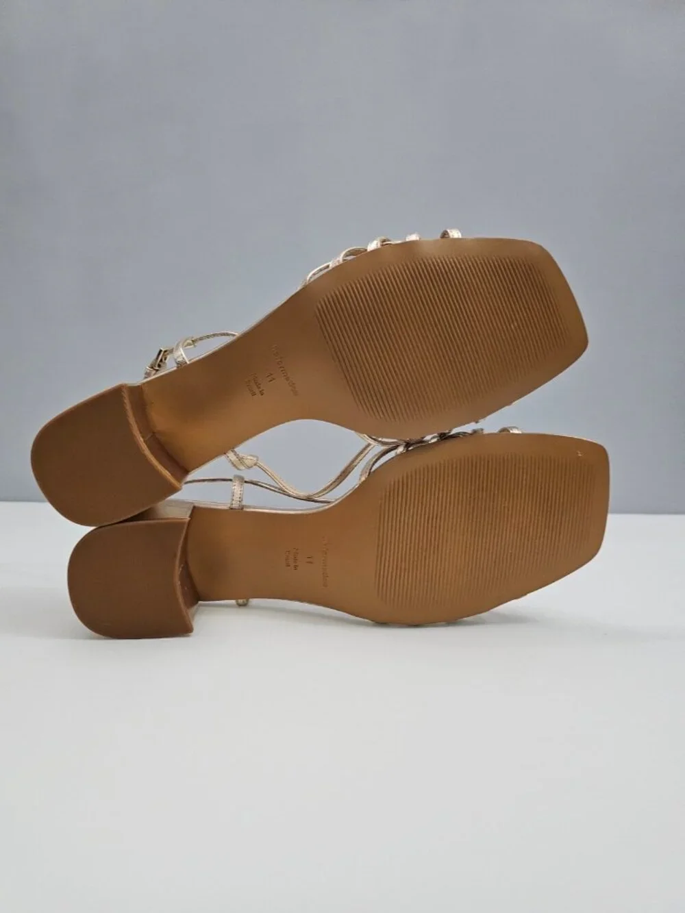 Reformation Eleonora Slingback Sandal Size 11 Gold Leather Square Toe Block Heel